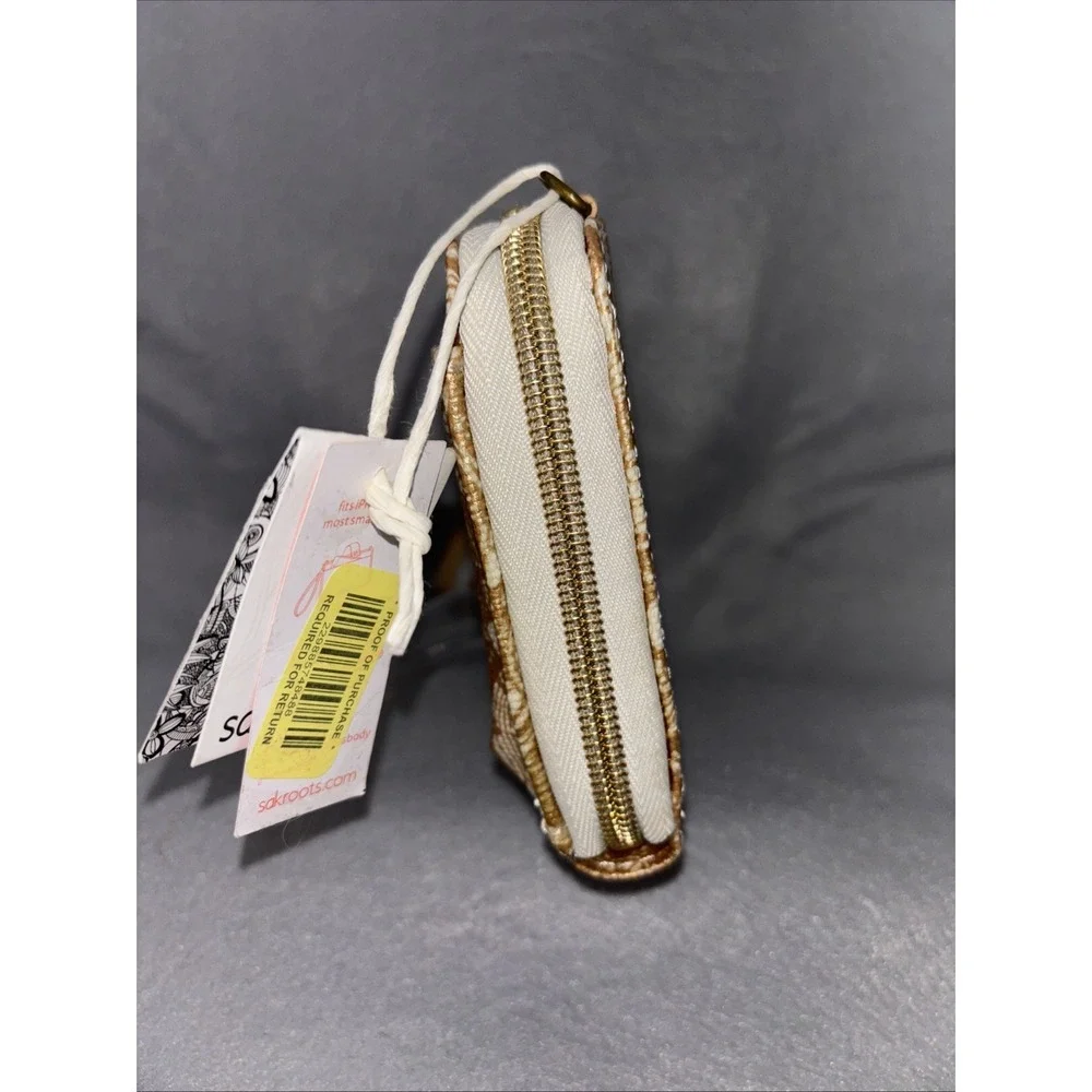 SAKROOTS Lg Smartphone Gold‎ Canvas Wristlet Zip Around Wallet NWT Missing Strap